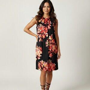 Dana Buchman Black and Red Floral Midi Dress